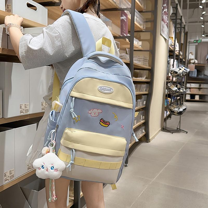 Contrast Color Girls Backpack Junior High School Student Schoolbag Lightweight Women's Backpack