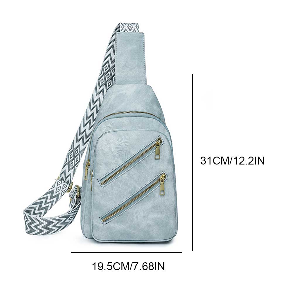 Women Stylish Crossbody Bag with Wide Strap Vintage Chest Bag PU Leather Simple Shoulder Bag Travel Outdoor Bag