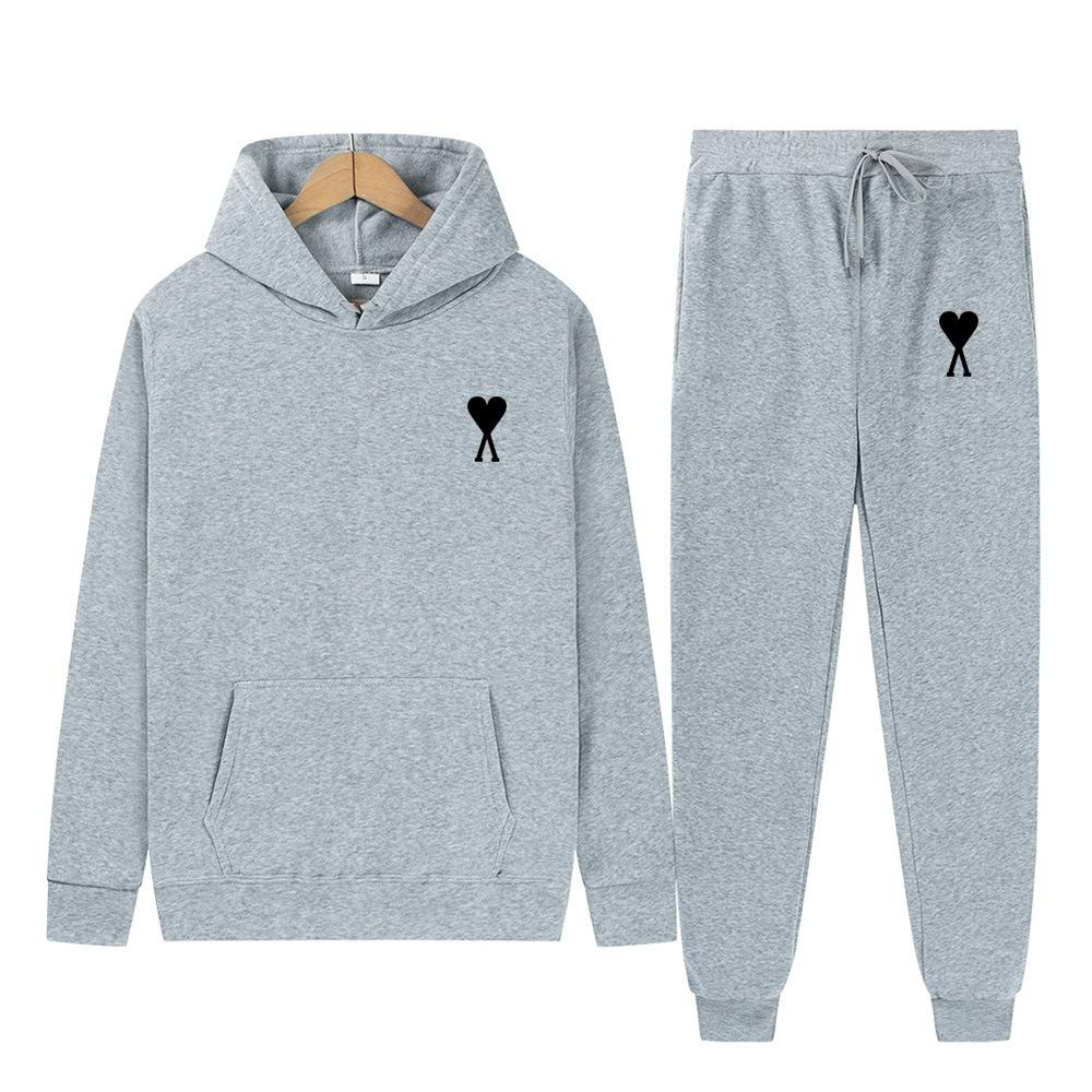 Trendy Classic Style With Heart Print Both Men Women Couple Hooded Sweatshirt Set