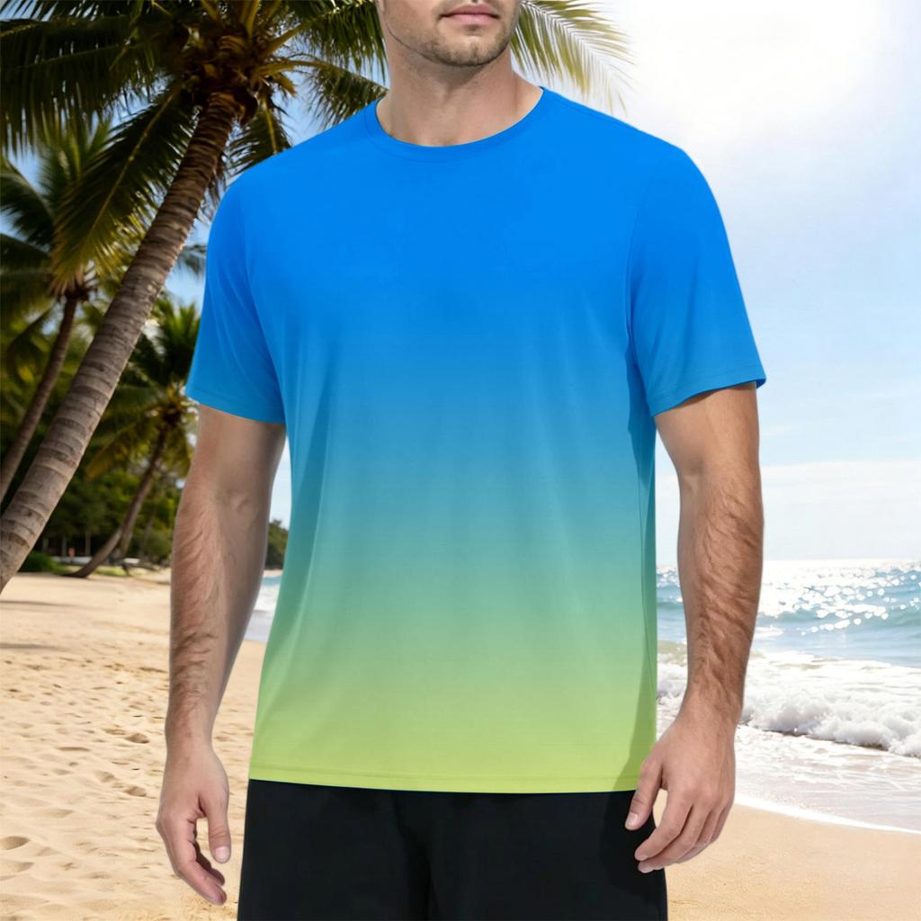 Herren Kurzarm T-Shirt Schnelltrocknend Farbverlauf Print Sportlich Rundhalsausschnitt Leichtes Sonnensport Oberteil für Outdoor Fitness Laufen Wandern Training