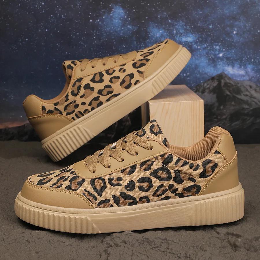 New Leopard Print Designed Retro Fashion Casual Shoes for Women Shallow Mouth Comfortable Versatile Chunky Sneakers 2025