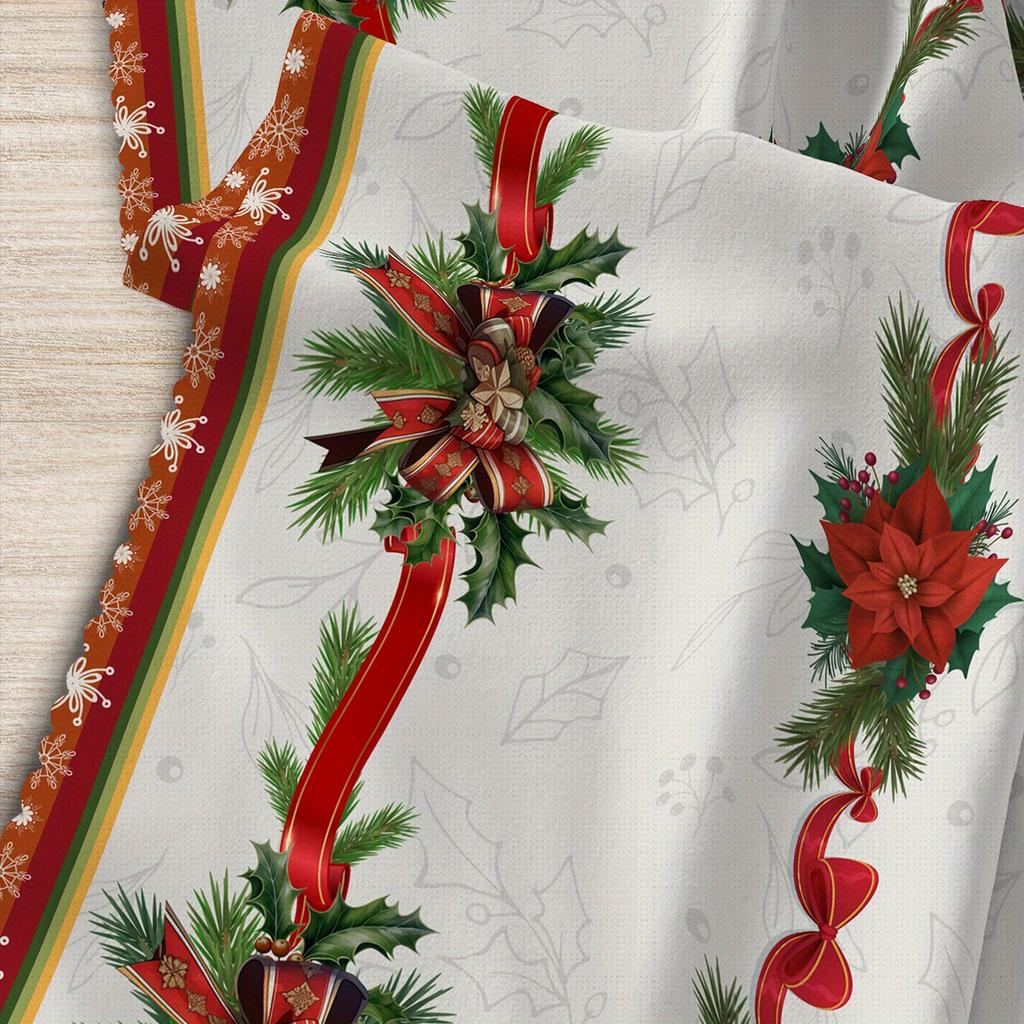 Christmas Poinsettia Golden Ribbon Tablecloth for Table Decor Winter Holiday Kitchen Dining Table Cloth Christmas Decorations