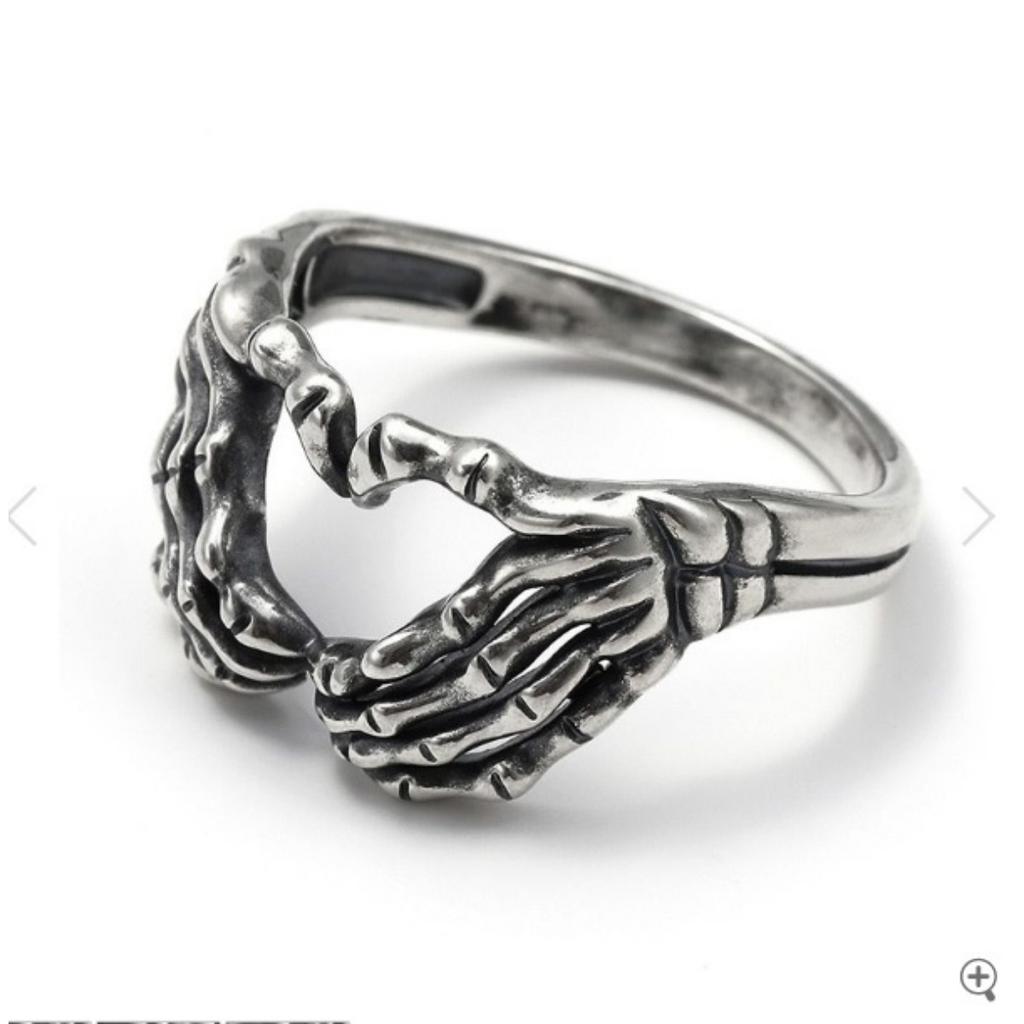 Vintage Fashion Punk Heart Ring Silver Men and Women Handmade Heart Punk Hip Hop Jewelry Size 6-13