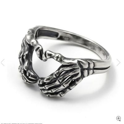 Anillo Corazón Punk Moda Vintage Plata Hombres y Mujeres Hecho a Mano Corazón Punk Hip Hop Joyería Talla 6-13