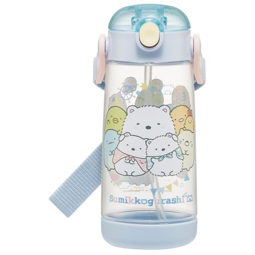 Skater Children's Clear Silicone Water Bottle with Straw, 480ml, Sumikkogurashi "Shirokuma Hometown" Design, for Girls, PDSH5-A