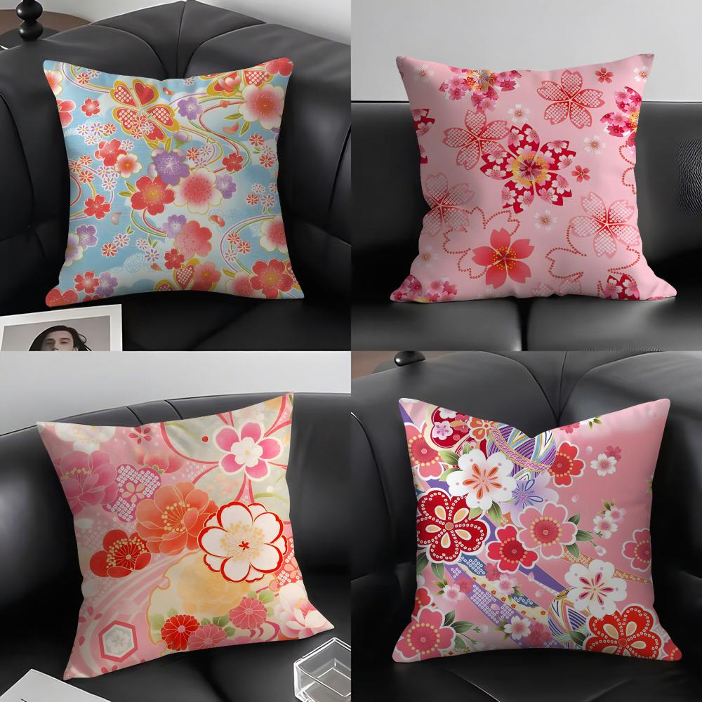 Cherry Blossoms Japanese Style Cushion Cover Pillowcase Ultra Soft Skin Friendly Fabric Cloud Like Comfort & Concealed Zipper