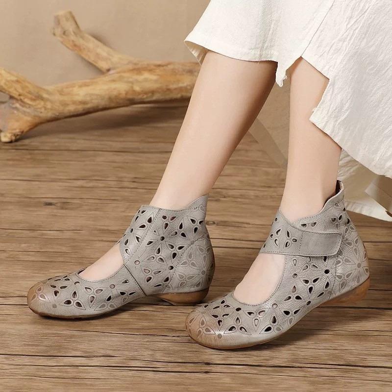 Fashion 2025 Spring and Summer National Style Handmade Hollow Cool Boots Women's Retro Ethnic Style Roman Sandals Casual