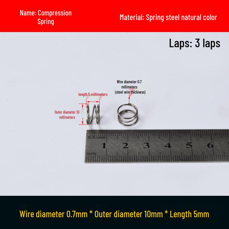 Druckfeder mit Rückstellfunktion aus Federstahl, 0,7 mm Drahtdurchmesser, 8-12 mm Außendurchmesser