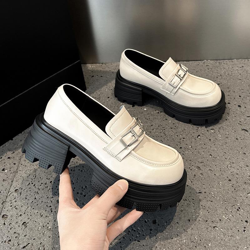 Leather platform loafers women's one-pedal 2025 spring new women's shoes thick heel single shoes versatile British small leather shoes