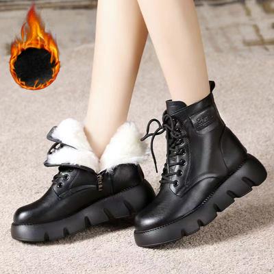 Bottes de neige pour femmes, bottes en coton d'automne et d'hiver, bottes courtes à semelles épaisses, bottes courtes à la mode, chaussures chaudes en coton et velours