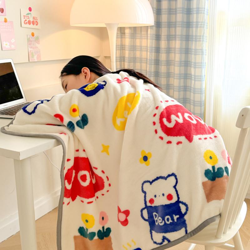 Printed Milk Velvet Wearable Blanket Adults Kid Soft Warm Flannel Shawl Blanket Autumn Winter Multifunctional Office Nap Blanket