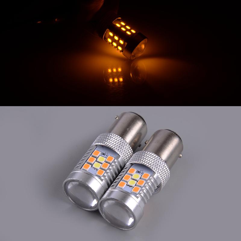 2Pcs 12V 1157 BAY15D White/Amber Dual Color LED Switchback Turn Signal Brake DRL Lights Bulb IP65 Waterproof