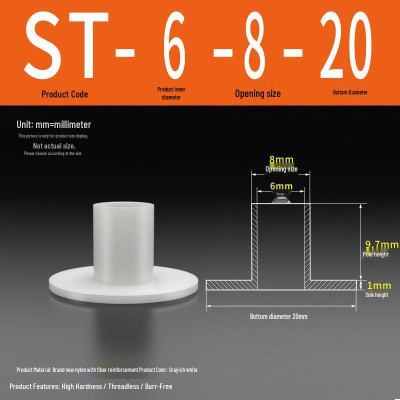 T-förmige Nylon-Unterlegscheibe: Konvex-Konkave Schraubwellenhülse, Stufen-Kunststoffscheibe, Nylonbuchse, Isolierkapsel ST2-ST35