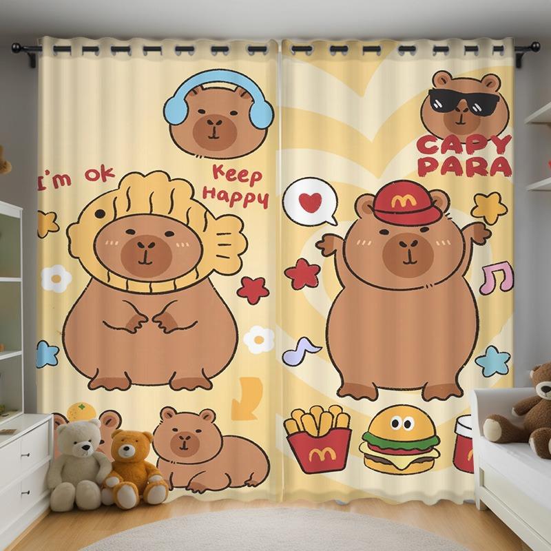 Jul Kapibara Anime Vardagsrum Sovrum Gardiner För Vardagsrum Perforerade Dammtäta Mörkläggningsdraperier Kökslucka Hem