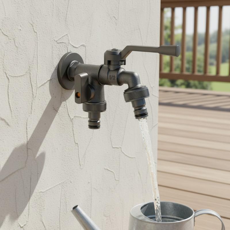 Outdoor Freeze Proof Zinc Alloy Dual Outlet Garden Water Faucet G1/2 Quick-Connect Nipples Balcony Frost Protection Tap