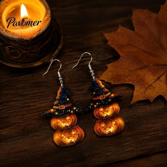 Halloween Earrings for Women 1 Pair Pumpkin Women, 2 Stacking Starry Wizard Hat Jewelry Drop Dangle with Witch Hat, Acrylic Holiday Costume