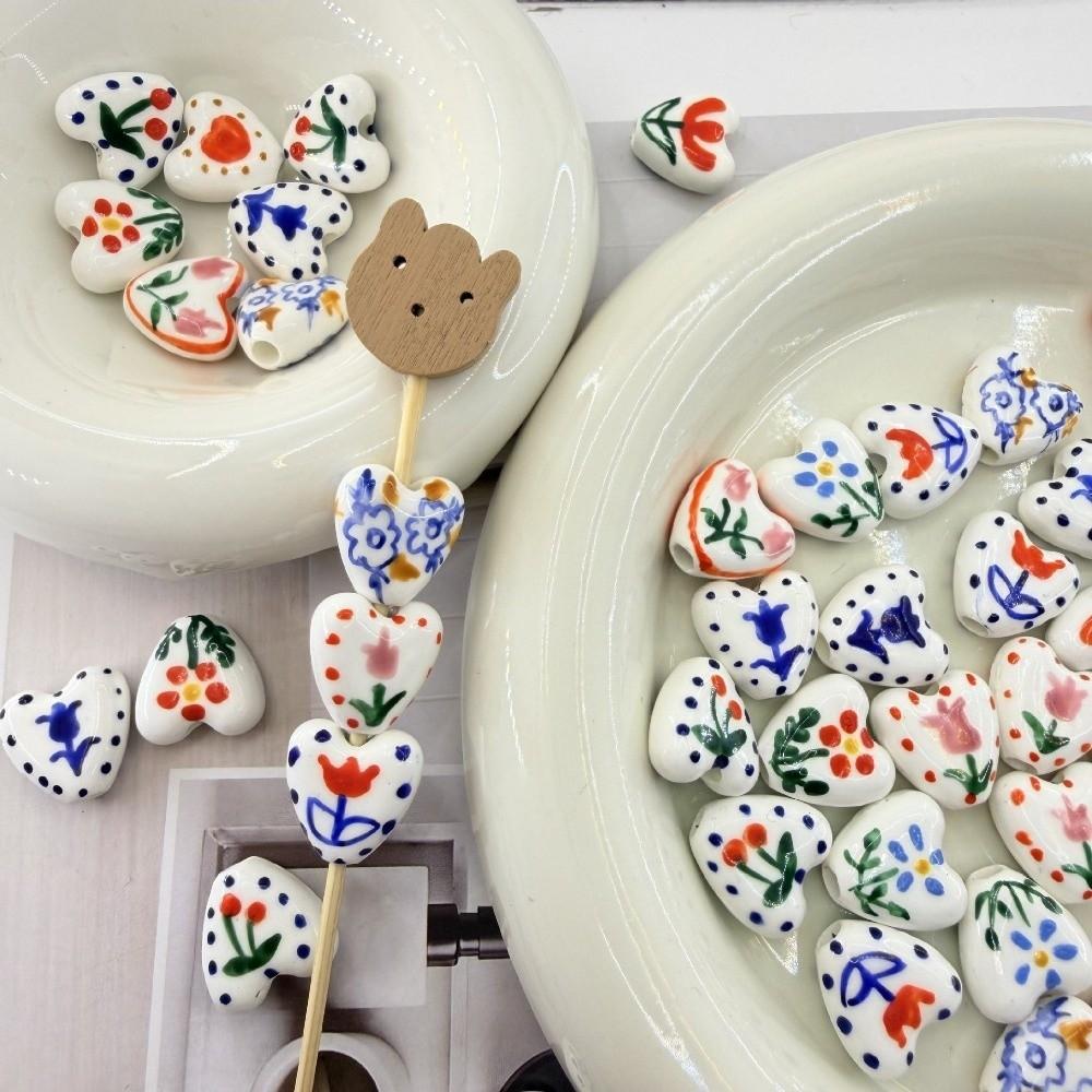5pcs/set Double Sided Heart Shape Ceramic Beads Small Porcelain Beads Jewelry Making  Necklace