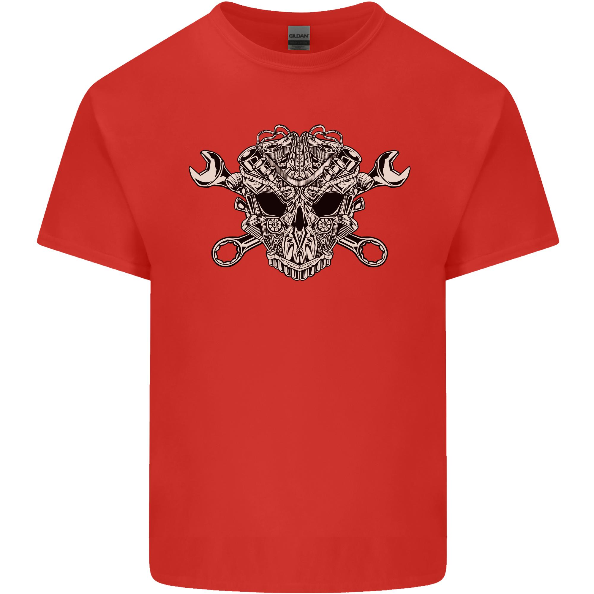 Engine Skull Mechanic Car Biker Motorbike Unisexs Light Cotton TShirt S
