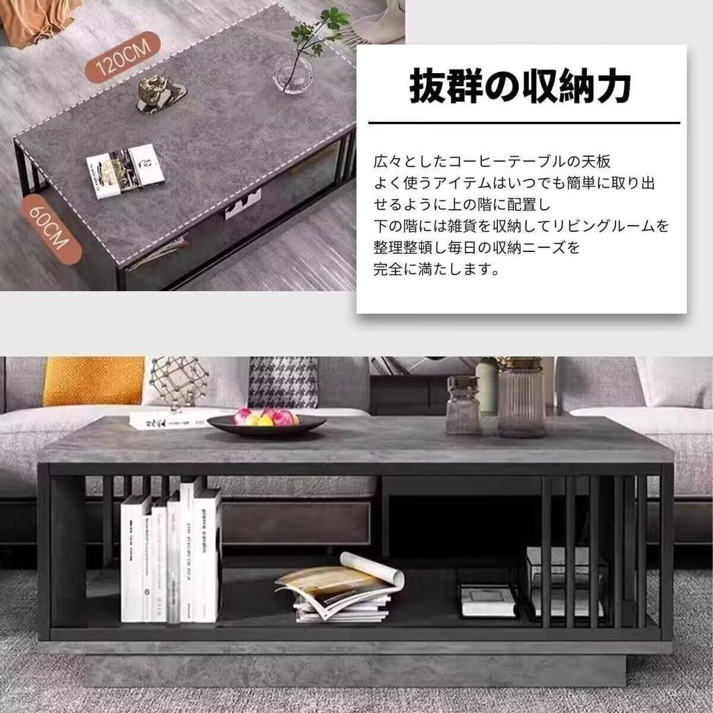 TUIYIDUO Low Table, Marble Table, 2-Stage Storage Design, Spacious Top Board, Sturdy, Stable, Home Use, Easy to Assemble