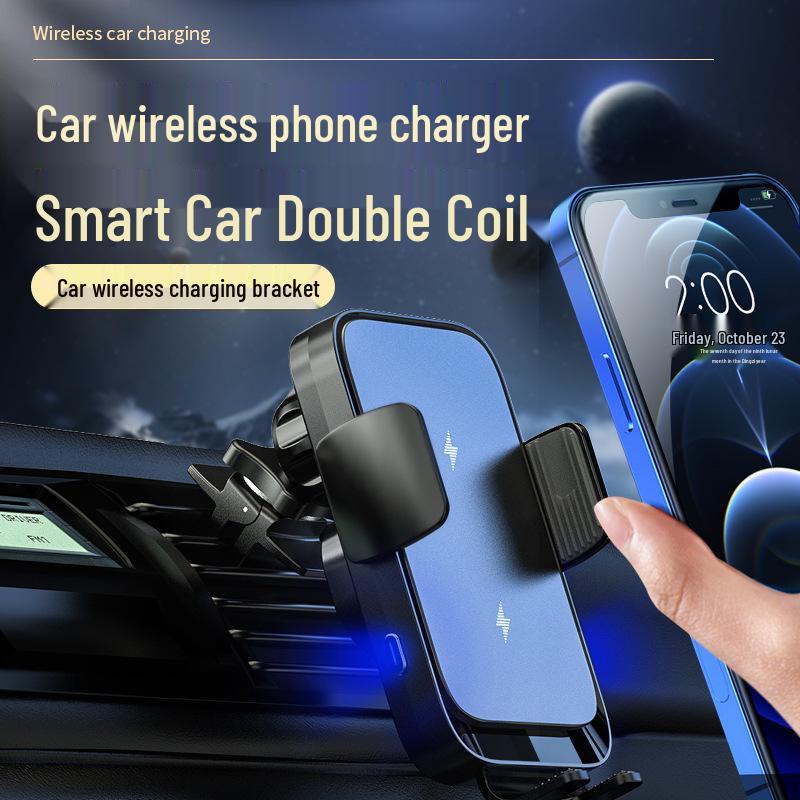 Dual Coil Wireless Car Charger & Phone Holder with Foldable Screen for Navigation, Air Vent Mount 3