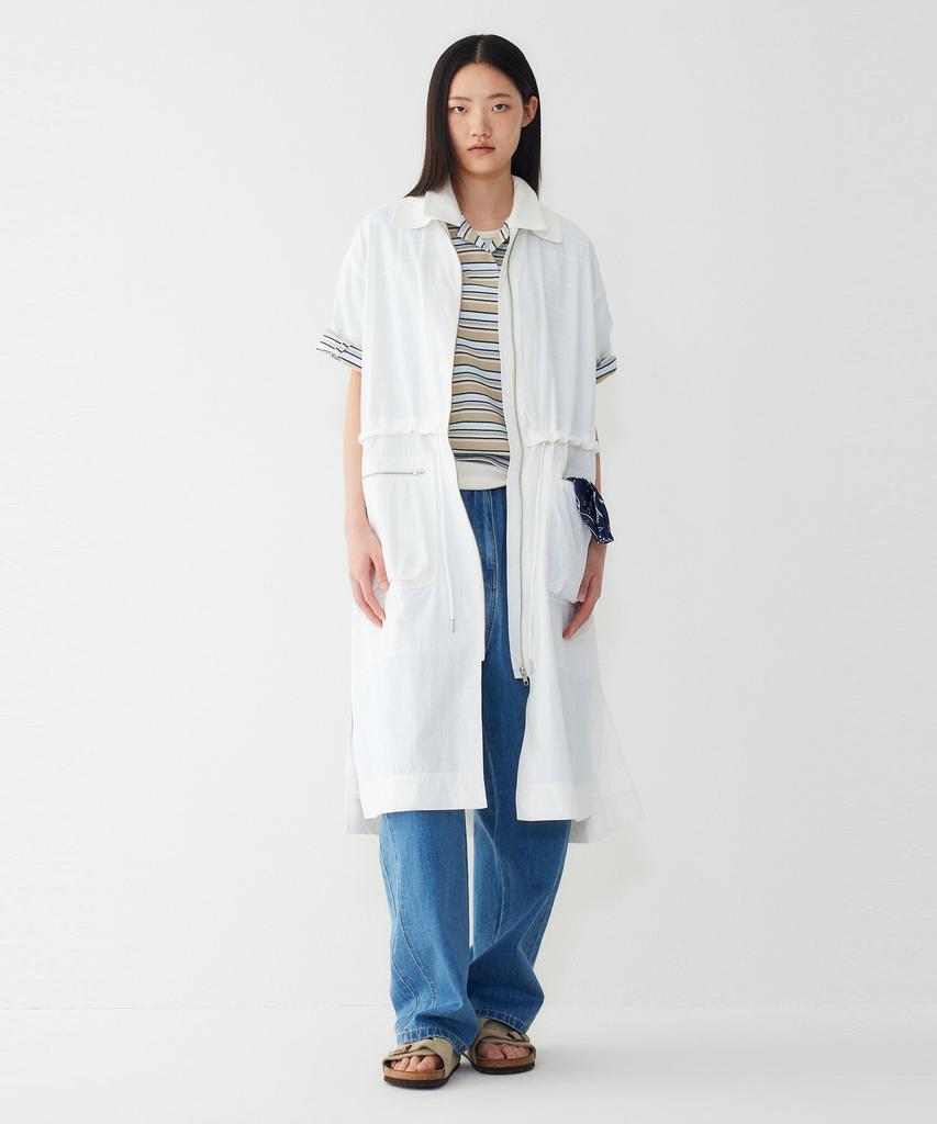 STUDIO TOMBOY Waist String Zip-Up Collared Short Sleeve Dress_White 91F6241785