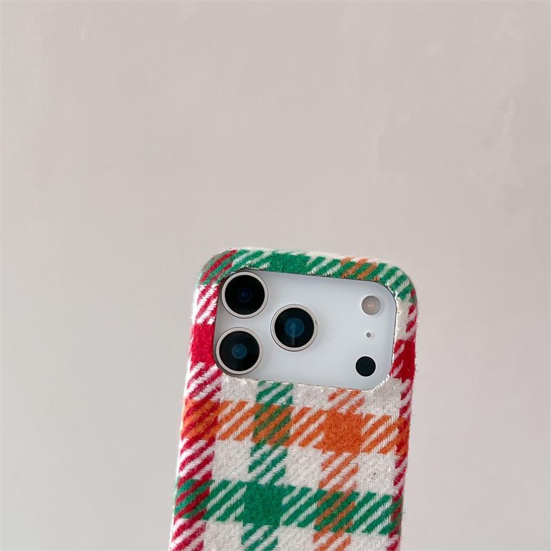 Colorful Plaid Velvet Phone Case for iPhone 16, iPhone 17, and iPhone 17 Pro Max