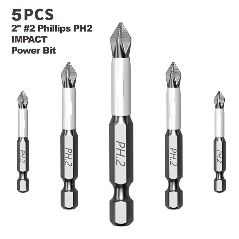 6/12PCS Magnetic Screwdriver Bit Set 1/4 Inch PH2 Anti-Slip Shockproof Drill Bit Heavy Duty Impact Screwdriver