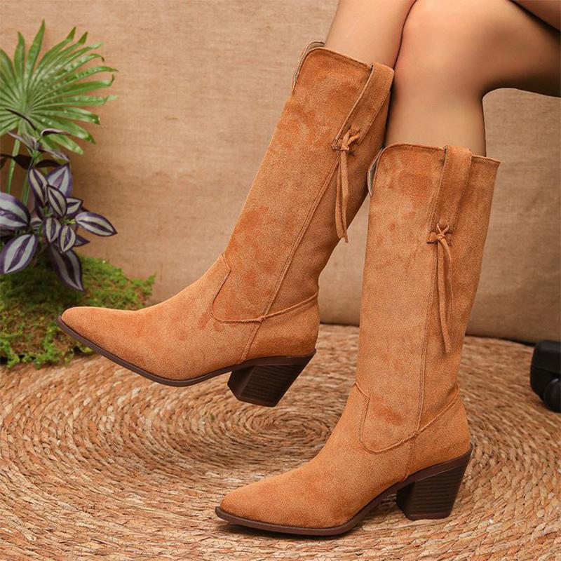 Fashion Fleece Thicken Warm Boots Women Winter 2025 Retro Slip On Faux Suede Mid Calf for Woman Pointed Toe High Heel Botas Mujer