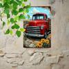 Metal Wall Art Vintage Red Pickup Truck, Retro Garage Decor