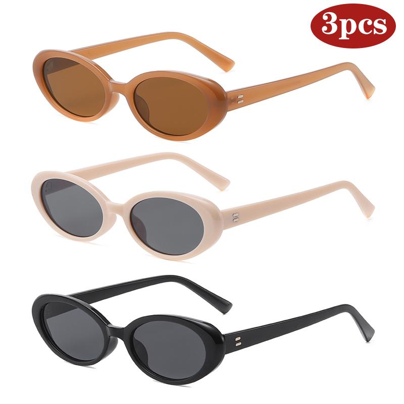 3pcs Fashion Small Oval Sunglasses Women Classic Brand Vintage Men Sun Glasses UV400 Female Shades Lady Goggle UV400