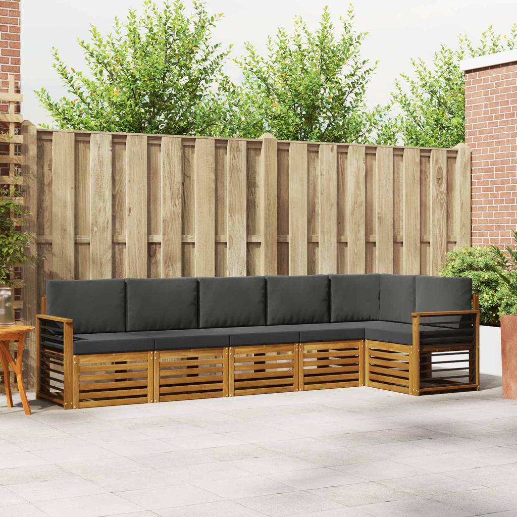 Corner Sofa Set 6 Pcs Natural and Anthracite Solid Acacia Wood