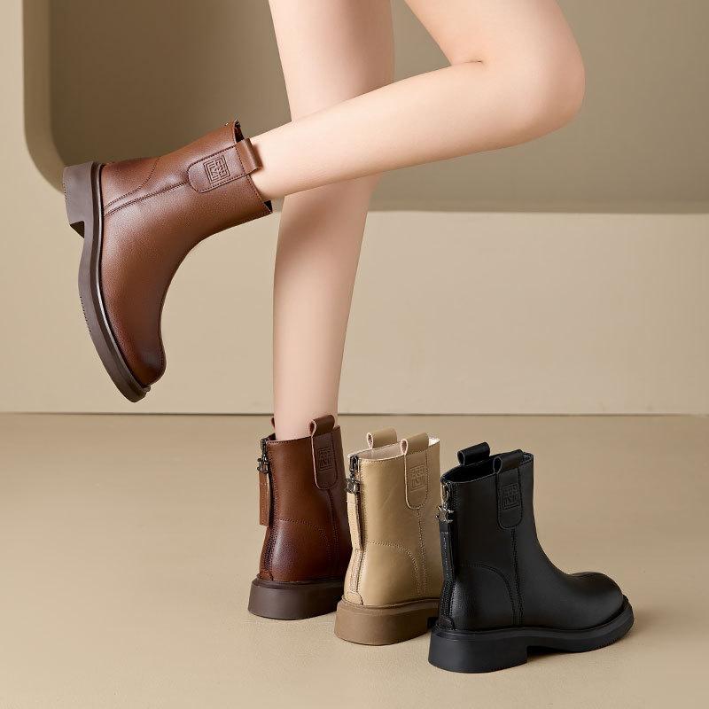 Real Leather Martin Boots, Women's British Retro Chelsea Boots, Fashionable and Versatile Short Boots, High Rise Knight Boots Inside
