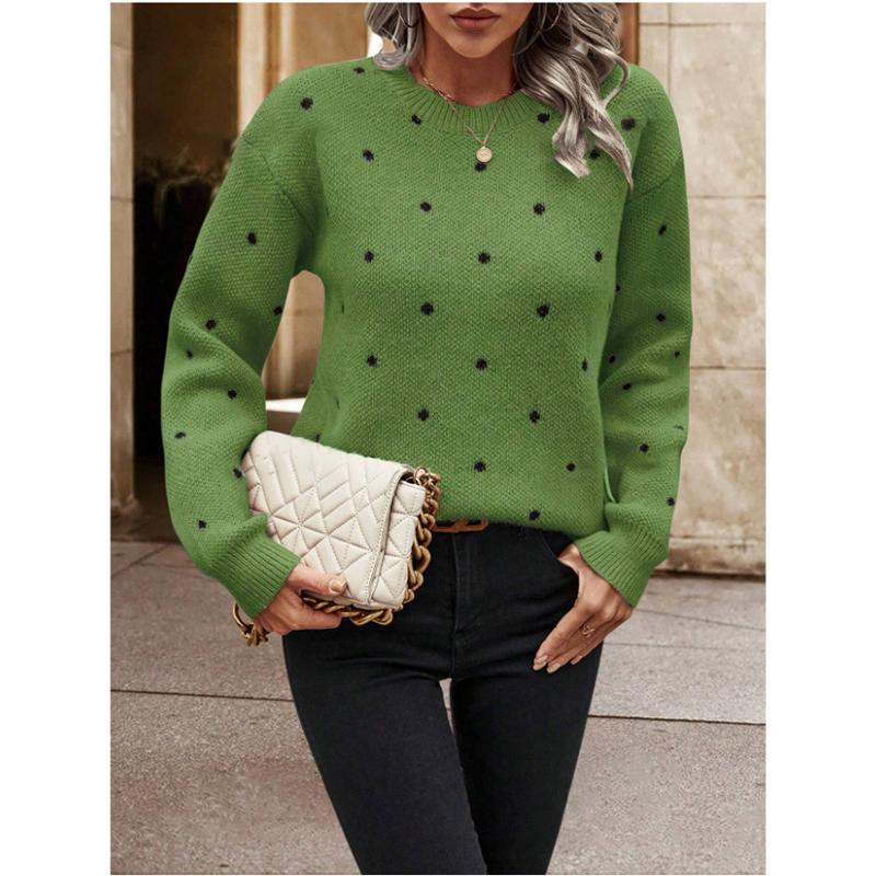 Autumn and Winter Fashion New Women's Elegant and Sexy Warm Round Neck Knitted Pullover Long Sleeved Polka Dot Sweater