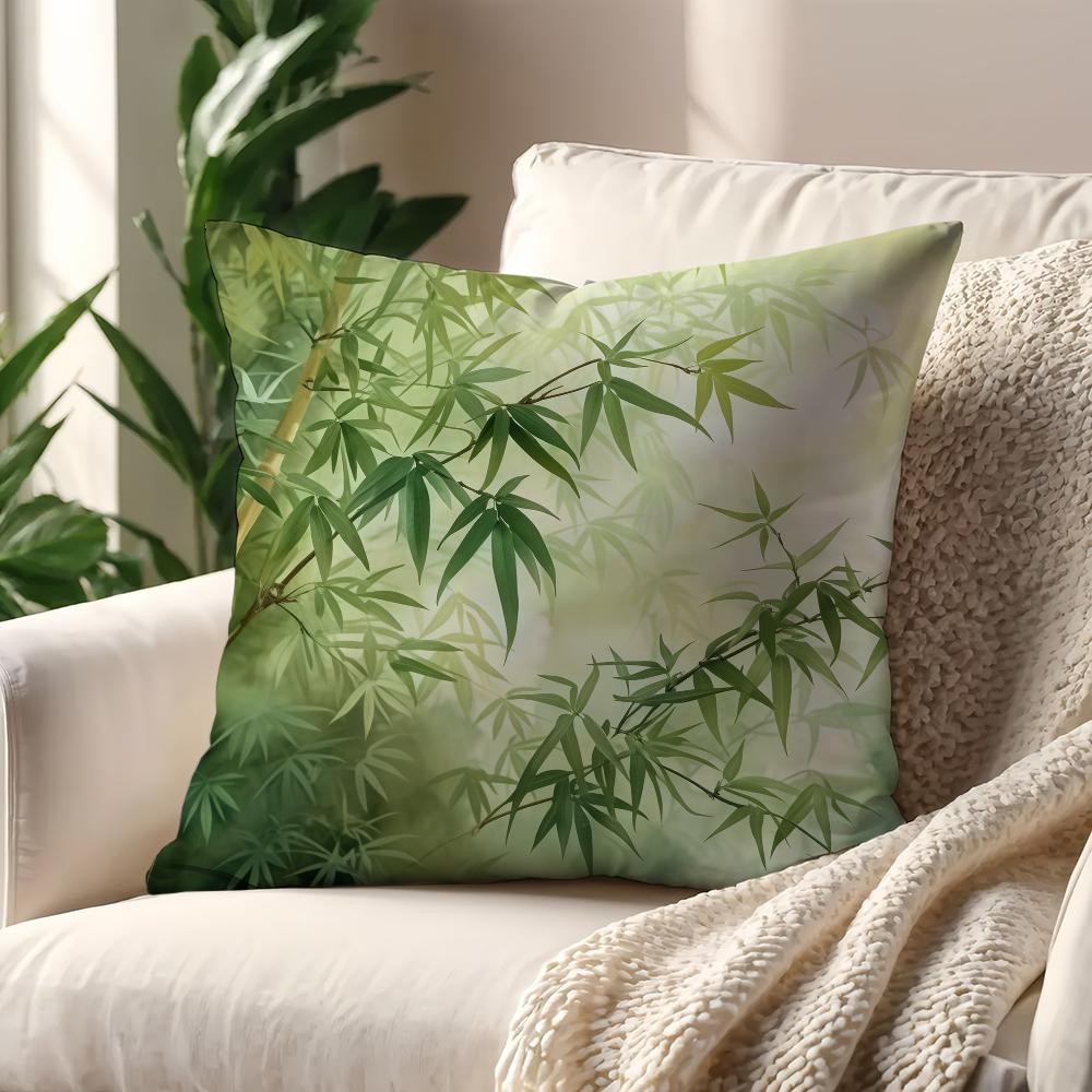 Artistic Bamboo Green Leaves Painted Graffiti cushion cover For Pillow Printing Sofa Decoration Home Car Office NordicSimplicity
