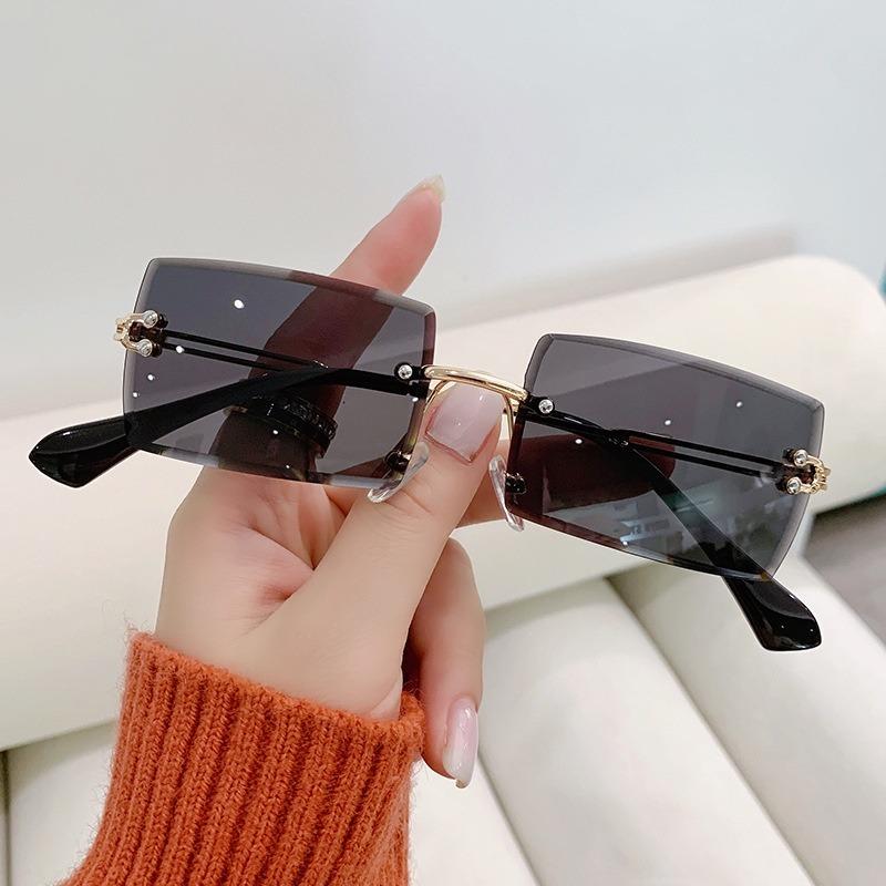 2PCS Small Square Cut Edge Sunglasses for Women Fashion Frameless Gradient Sunglasses for Sunshade for Men