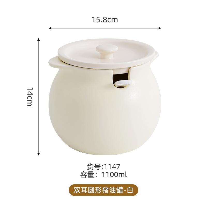 Ceramic Lard Jar with Spoon Multi Purpose Kitchen Spice Storage Container for Home Use