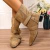 Fashion Suede Short-thigh Boots Autumn New Women's Fashion Round Toe Metal Buckle Cover Foot Non-slip Wear-resistant Block Heel Boots
