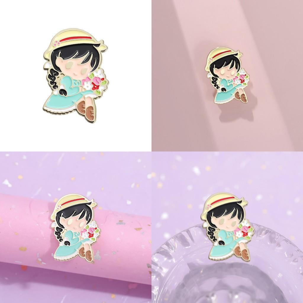 Cute Cartoon Girl Design Metal Brooch Colorful Anime Character Badge For Fun Accessories