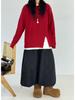 Becabeau Women's Winter Loose Knit Sweater, Plus Size, Korean Casual Style, Split Design, Crew Neck