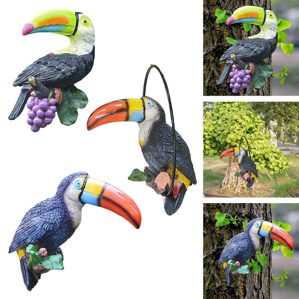 Toucan Tree Decor Funny Desktop Table Ornament Sculpture for Lawn Porch Gift