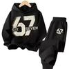 67 Chic Children's Hoodies Set 3-12Y Korean Streetwear Block Tracksuit Fashion Comfortable Kids Sweatshirt 2 Pcs Sets Pant Suit