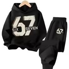 67 Chic Children's Hoodies Set 3-12Y Korean Streetwear Block Tracksuit Fashion Comfortable Kids Sweatshirt 2 Pcs Sets Pant Suit