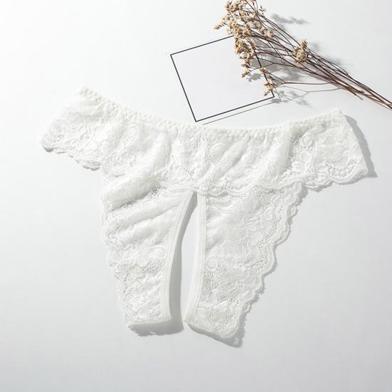 Women Briefs Lace Open Crotch Plus Size Pure Color Sweet G-string