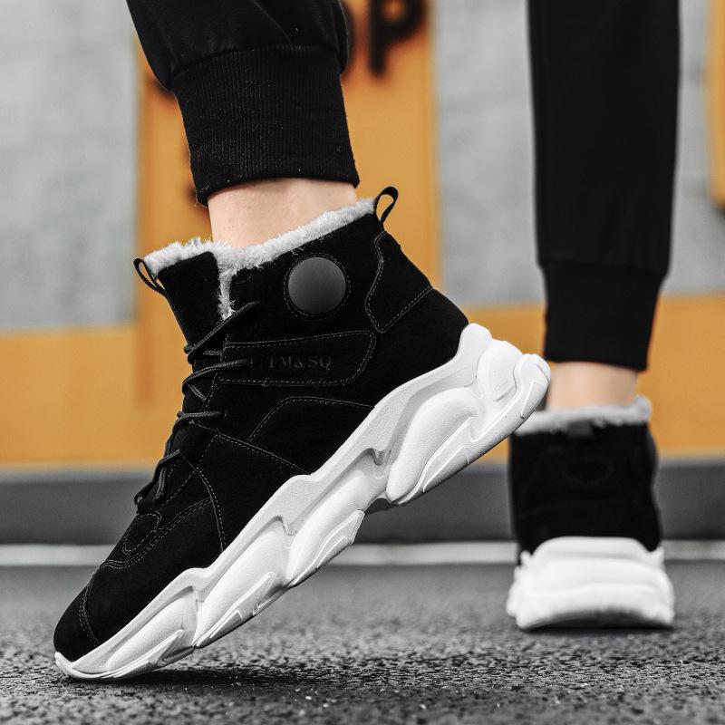 New high-top cotton shoes, autumn and winter cotton-added warm fashion casual platform shoes lace-up trend single shoes men