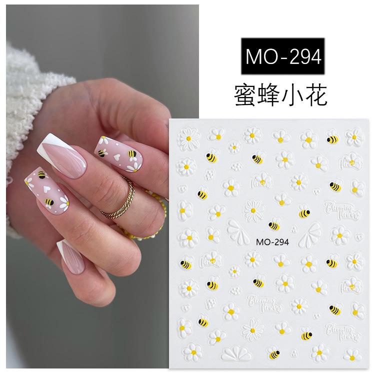 1pc Embossed Nail Art Stickers MO-294 Floral and Bee Pattern Nail Decals for Manicure Decoration Durable and Easy to Apply One Size жёлтый