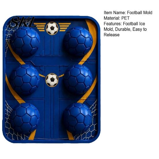 Reusable PET Ice Tray 3D Soccer Cube Mold, 6 Cavity Large Slow-Melting Sports-themed Tray, Novelty Ball for Whiskey Bourbon Cocktails Sports Cubes