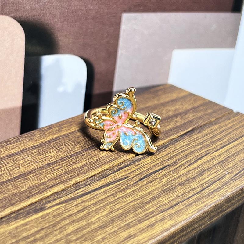 2026 Sweet and Cool Colorful Drip Glaze Temperament Court Style Retro Ring Female Flower Niche Ring