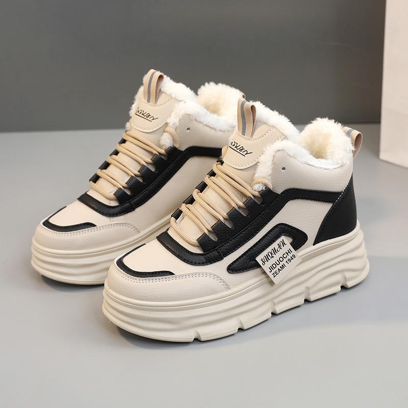 Women's shoes 2025 winter new velvet cotton shoes warm student board shoes inner height increase muffin shoes casual