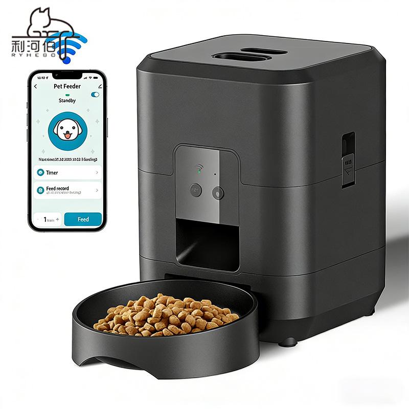 Square Intelligent Pet Feeder with Lcd Display Screen Wifi Remote Control Timed and Quantitative for Feeding Cats/Dogs чёрный
