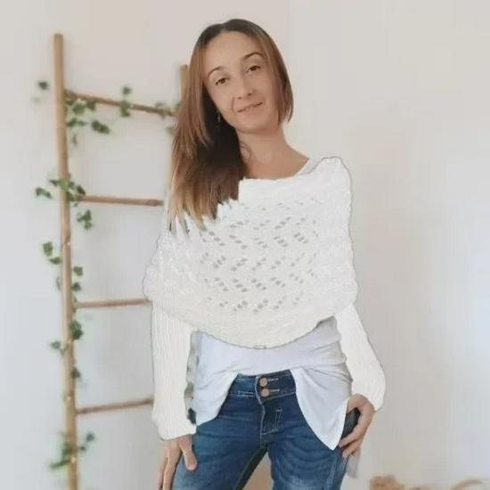 2024 European & American Autumn/Winter Wool Scarf: Twisted, Hollow, Extended Double Sleeve Shawl